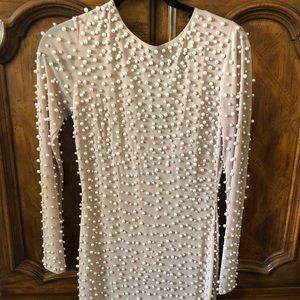 Beautiful Akira Cream Evening Dress with Pearls